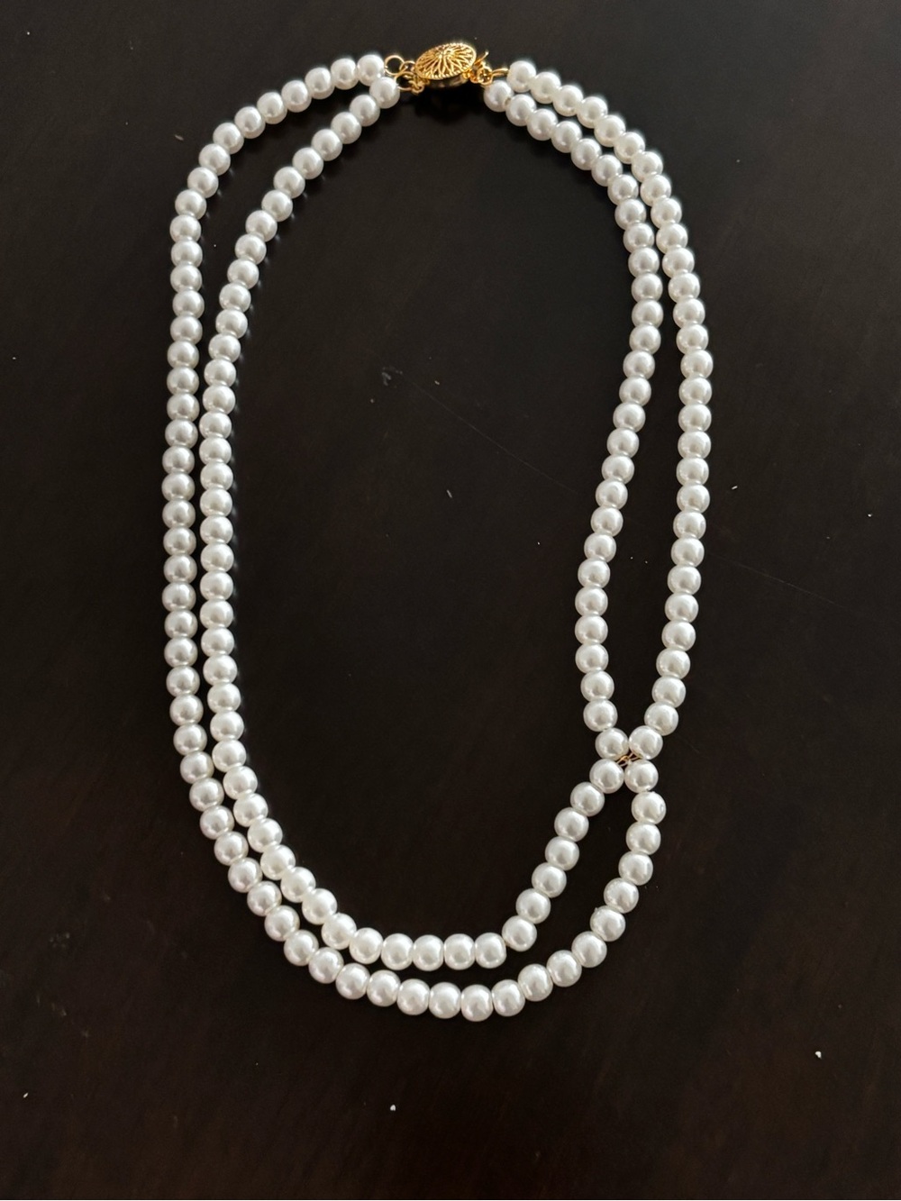Classic White Faux Pearl Double Strand Necklace